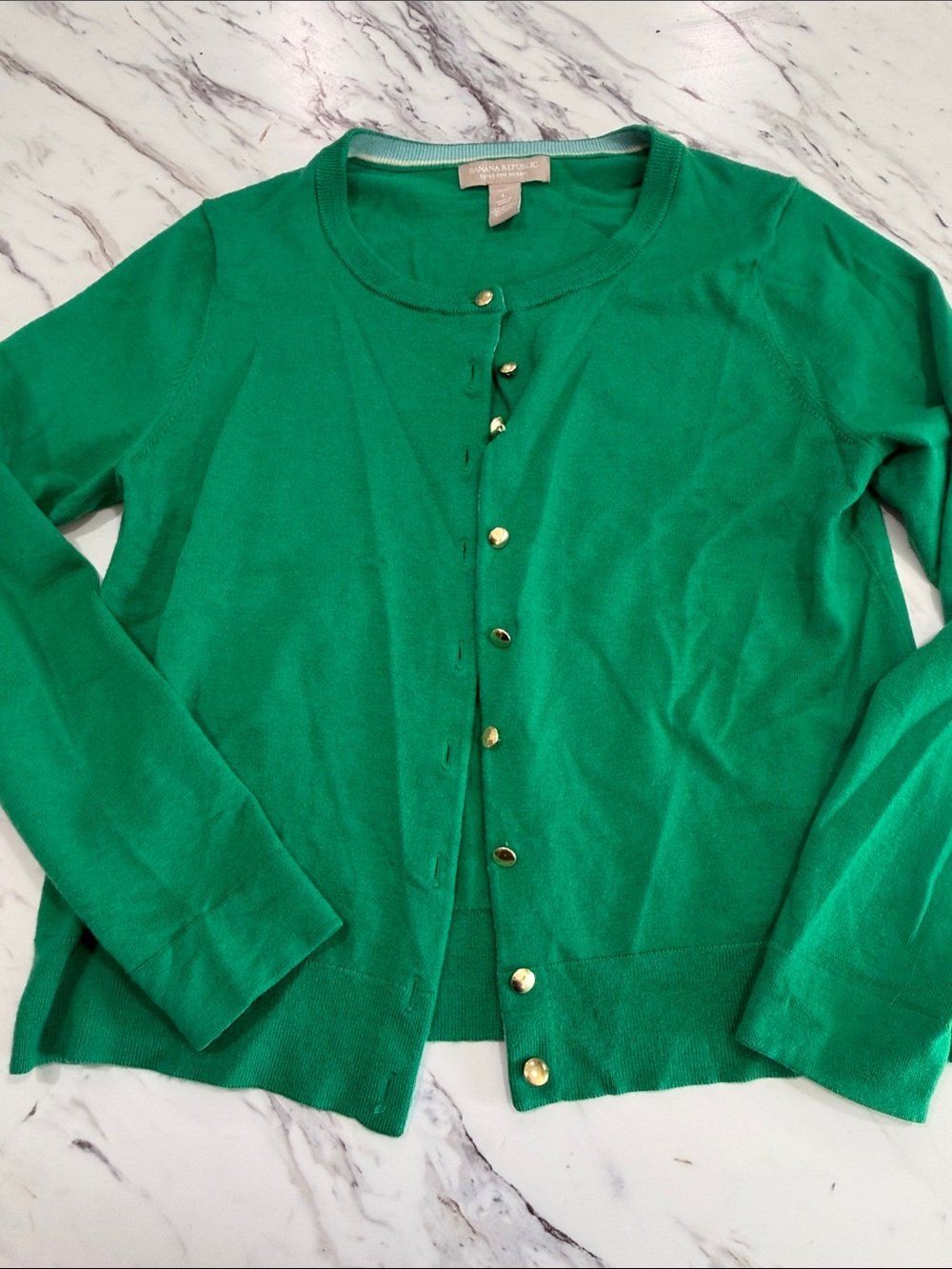 Banana Republic Kelly Green Cardigan with Gold Buttons